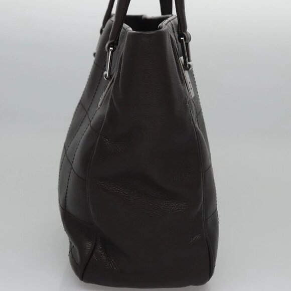 CHANEL Hand Bag Grained Calf Skin Dark Brown Silver CC - Picture 4 of 16